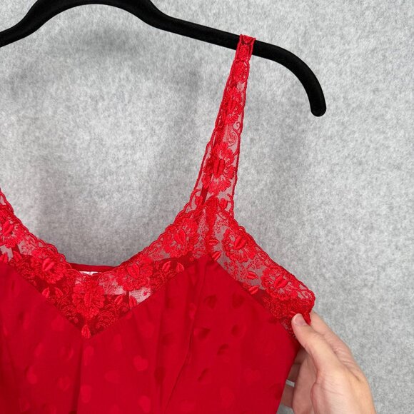 Silkscreen Womens VTG Silk Tank Top Cami Size M Red Hearts Lace Love Adjustable - Picture 2 of 11